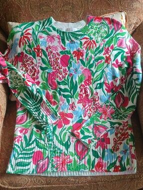 Lilly Pultizer Bright Floral Long-Sleeve Knit Top - Pink & Green